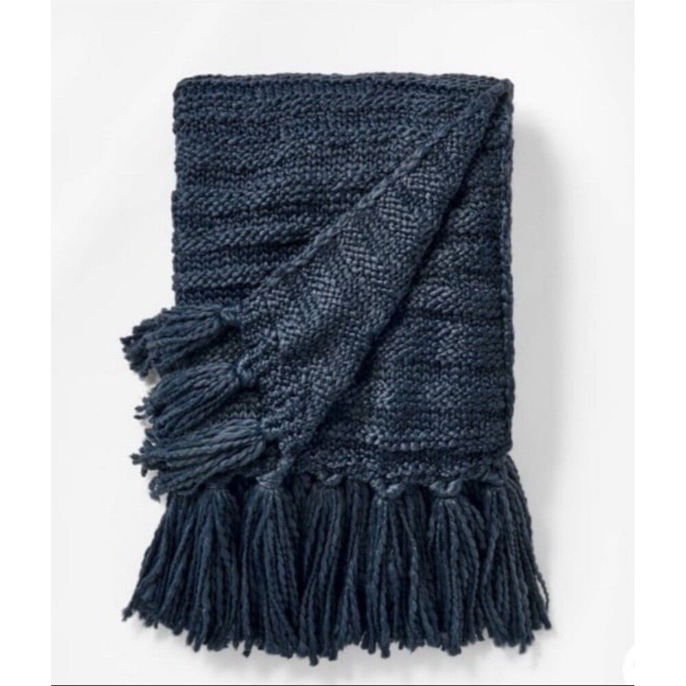 Threshold Studio McGee 60x50" Raised Stripe Chunky Knit Throw Blanket - Black